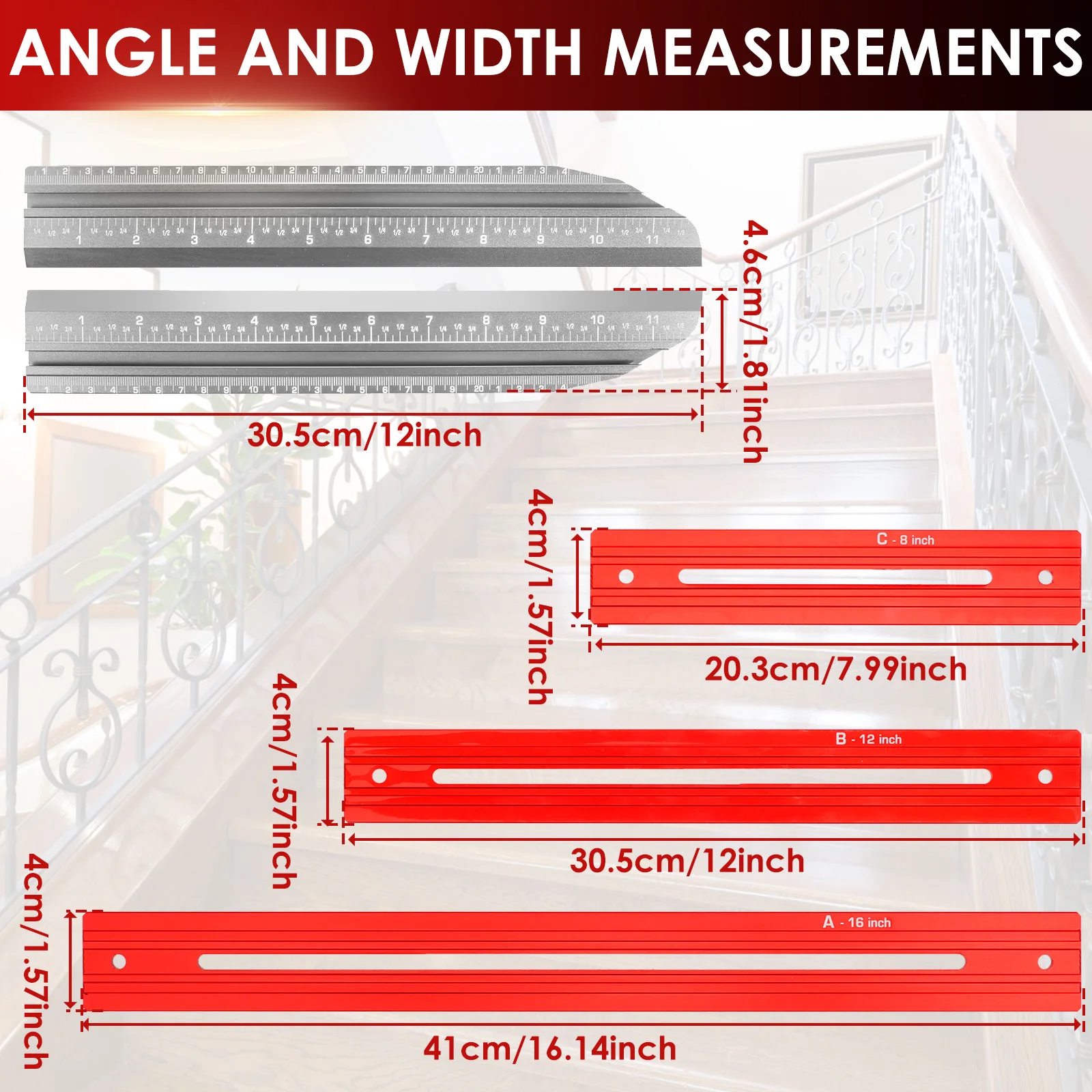 Stair Measuring Ruler Set Aluminum Alloy Adjustable Stair Tread Template Jig High Precision Multifunctional Measuring Tool for
