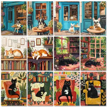RUOPOTY – cadre de peinture par numéros, Kits d'illustration, image de chat, coloriage par numéros pour adultes, artisanat pour bricolage 1