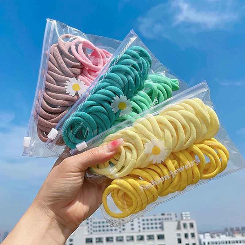 50pcs/Set Women Elastic Hair bands Solid Color Big Rubber Band Headdress Girls Headband Hair Accessories Kids Ornaments Gift tumbeelluwa lucky money tree gold color moneybag base natural crystal gravel minerals bonsai style feng shui wealth ornaments