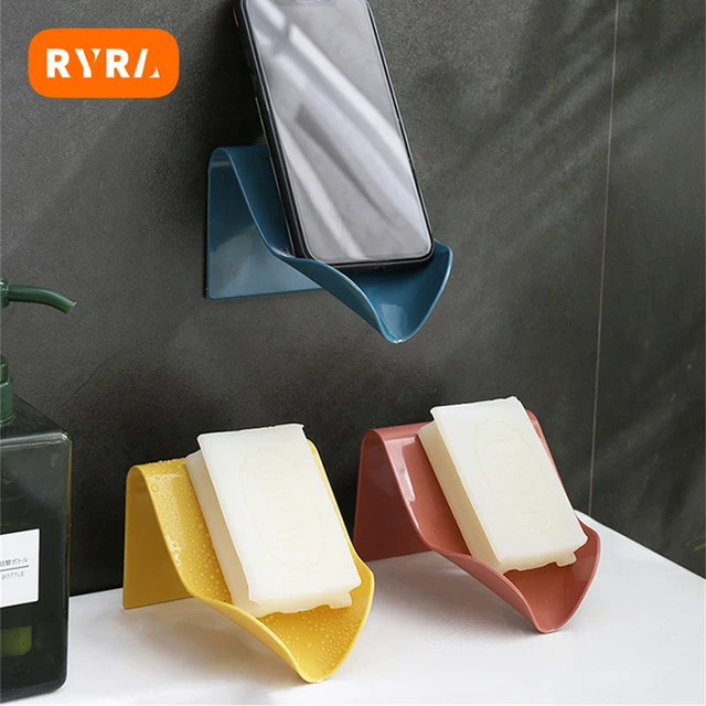 Wall Mounted Soap Dish Drain Soap Holder for Bathroom Self Adhesive Soap  Tray Plastic Soap Storage Box Bathroom Accessories - AliExpress