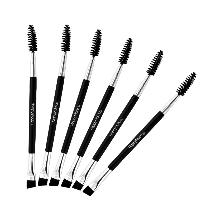 

Портативная Женская Косметическая щетка HappyMakeup с двумя деревянными ручками, расческа для бровей