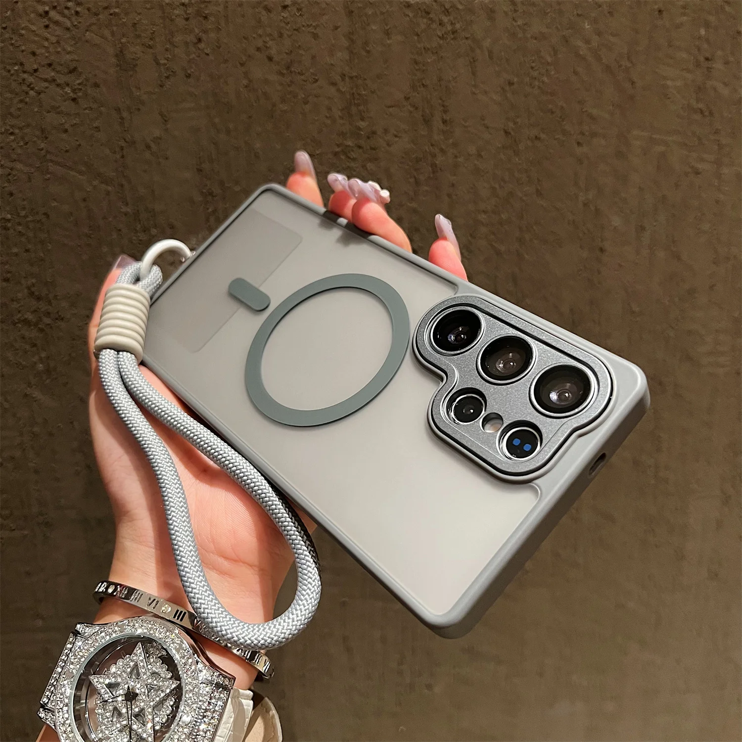 Matte Translucent Magnetic Case with Lanyard and Magsafe Wireless Charging Compatibility