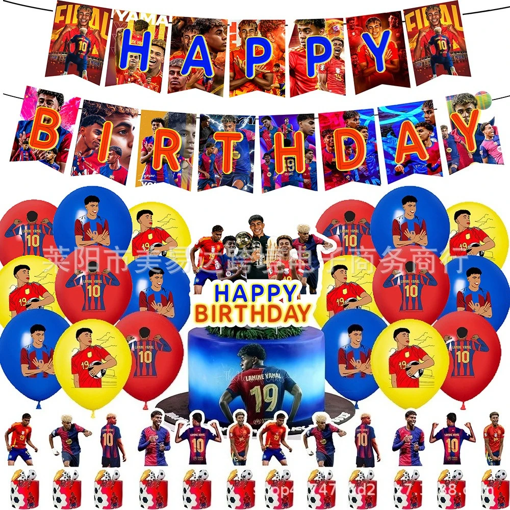 Yamal Football Star Birthday Party Decoration Fans Banner Balloon Cake Topper Soccer Holiday DIY Decor