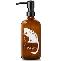 เครื่องจ่ายสบู่แก้วสีเหลืองอําพันกลมบอสตันพร้อมรูปแบบสัตว์เลี้ยงสําหรับห้องน้ําและตู้ทําสบู่เคาน์เตอร์ครัว 1