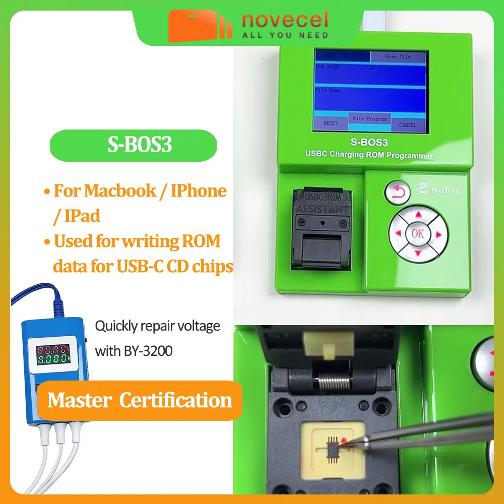 소픽스 S-BOS3 USBC 충전 ROM 프로그래머 맥북 아이패드 아이폰 2016-2013 CD3215 CD3217 ROM 데이터 쓰기 수리 도구 BY-3200S