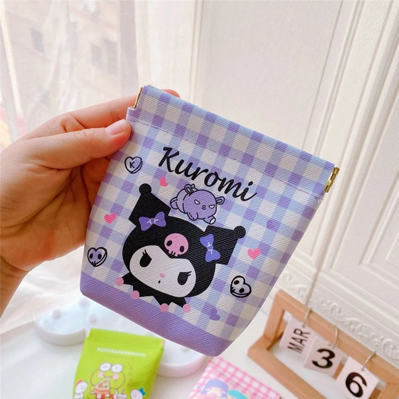 Sanrioed Anime Printed Pu Wallet Kawaii Coin Purse Cartoon My Melody Kittys Cat Kuromi Pochacco Portable Earphone Storage Bag