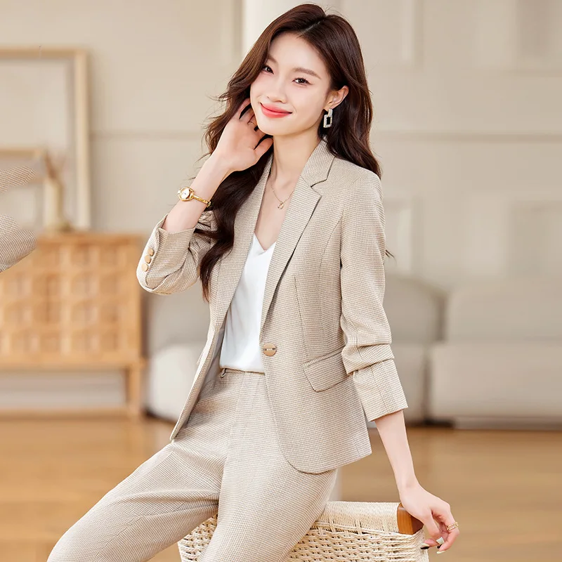 Women's Plaid Blazer2024New Spring and Autumn High-end Elegant Casual Suit Business Suit Formal Suit 3