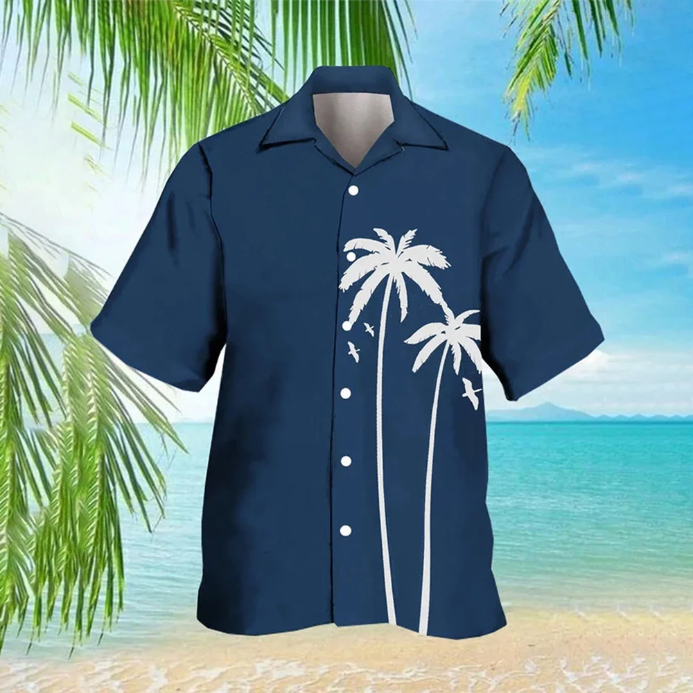 

HX Fashion Men's Shirts Solid Color Simple Coconut Tree Print Casual Shirt 3D Graphic Men's Clothing Ropa Hombre