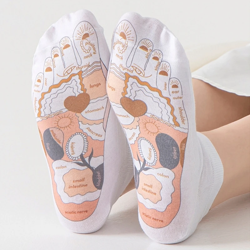 

Носки с диаграммой рефлексологии. Хлопковые носки. Носки для точечного массажа. Носки с диаграммой рефлексологии. Носки для ног.