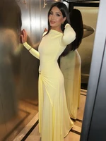 Weird Puss Ruched Elegant Maxi Dress Women Daily Casual Fashion Skinny Full Sleeve Solid Gown Midnight Prom Party Long Bodycon - Image 2