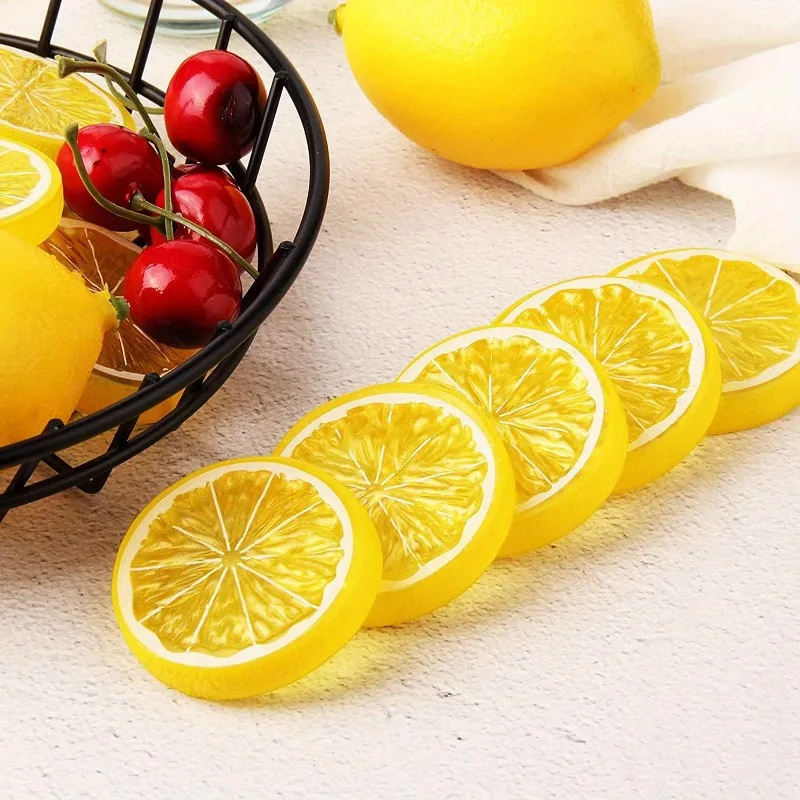 10 stücke Künstliche Zitronenscheibe Kunststoff Zitronenscheibe Gefälschte Zitronenscheibe Simulation Obst Dekoration Dekoration Fotografie Foto Requisiten – Detail 3