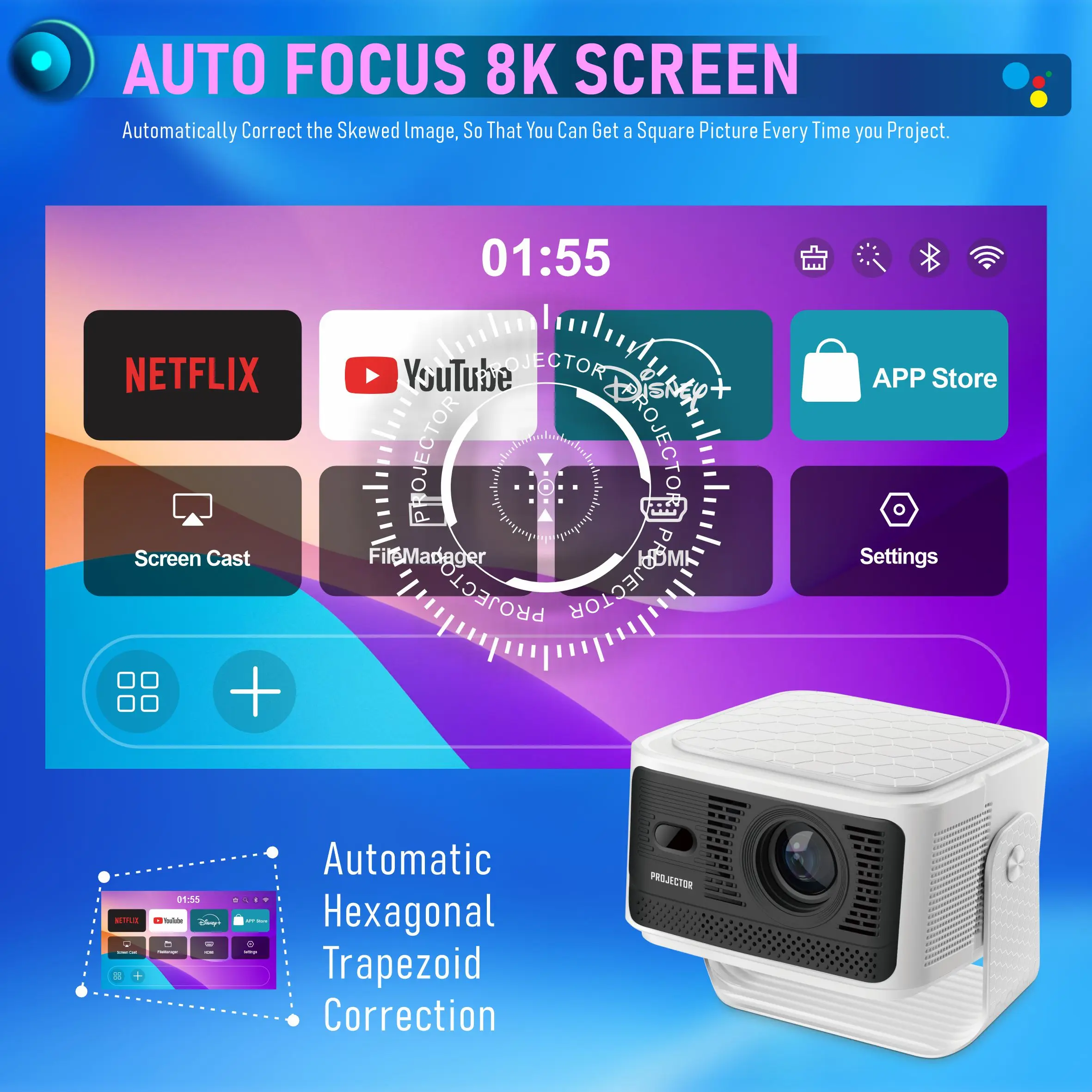 벨렉 HY350 MAX 구글 GTV 900ANSI 8K 네이티브 1080P 빔 프로젝터 HDR10 돌비 휴대용 극장 자동 초점 안드로이드14 프로젝터