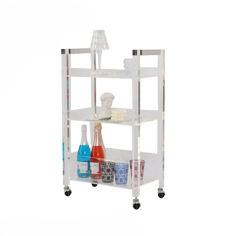 Household acrylic transparent kitchen shelves floor-to-ceiling multi-storey movable nail salon trolley bathroom