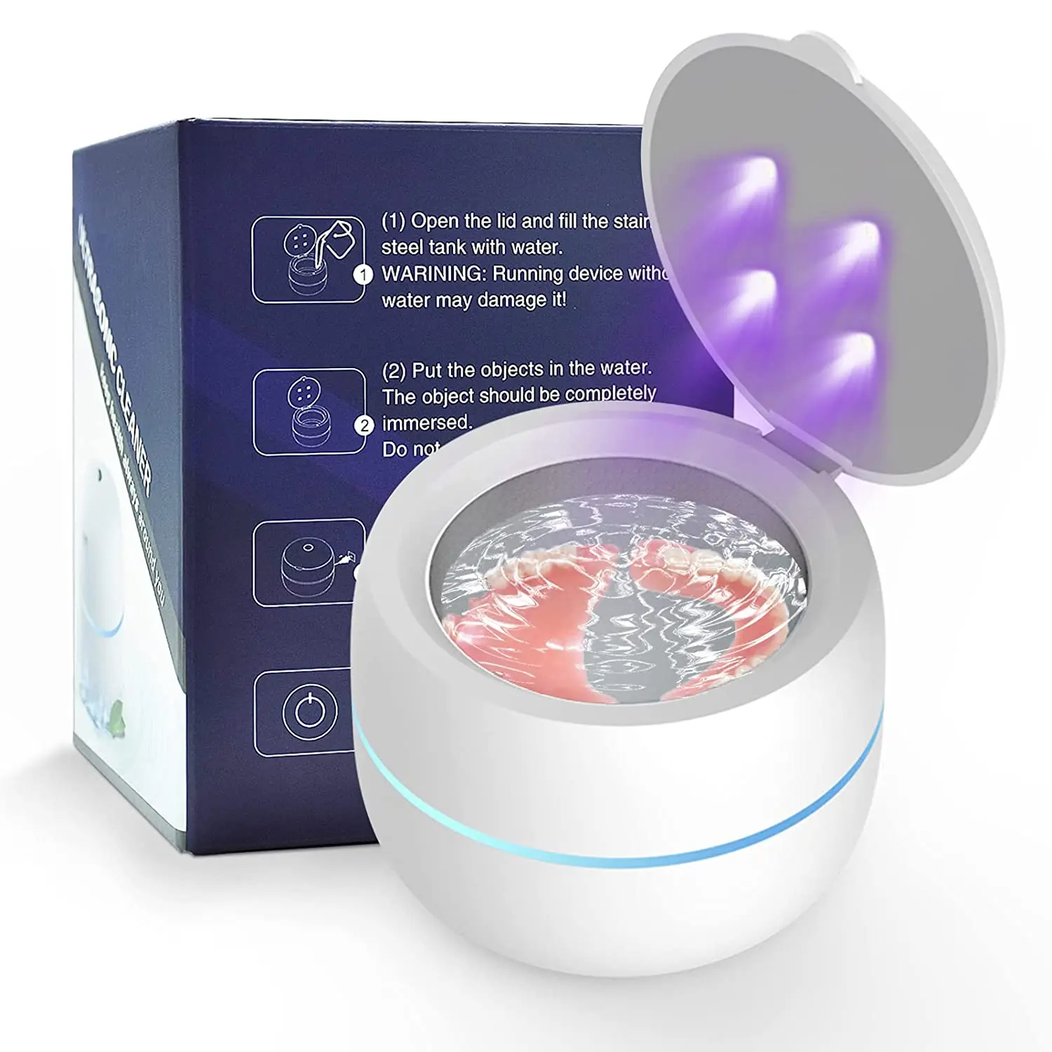 Pulitore Ad Ultrasuoni Con U-V-C Led Light 42Khz Supersonic Wave Washer Macchina Per La Pulizia Pulsante Per Gioielli Per Apparecchi Dentali