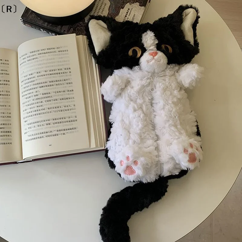 〔R〕크리에이티브 플러시 고양이 펜 가방 대용량 메이크업 가방 연필 파우치 여성용 다기능 카와이 문구류 보관함 여성용