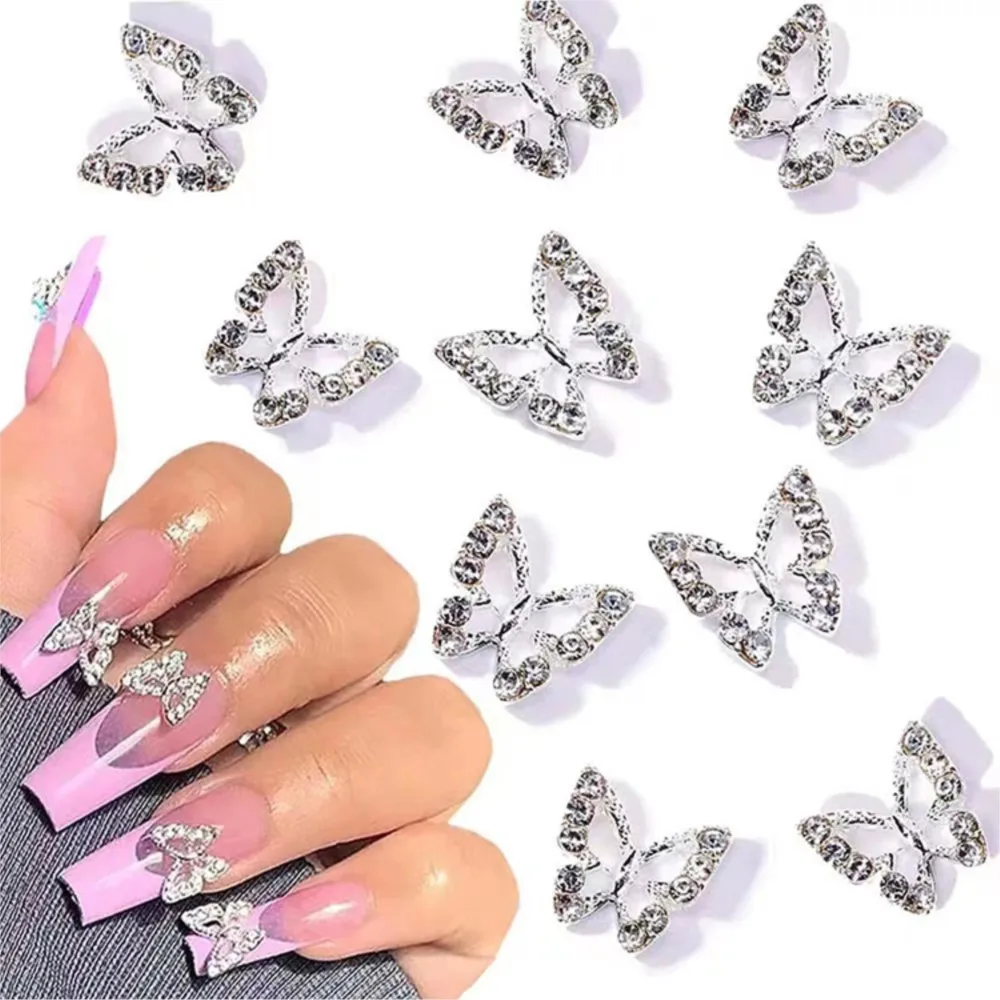 

10pcs 3D Butterfly Nail Charms Crystal Diamond Rhinestone Metal Alloy Nail Art Decoration Butterfly Shape Jewelry Manicure Parts