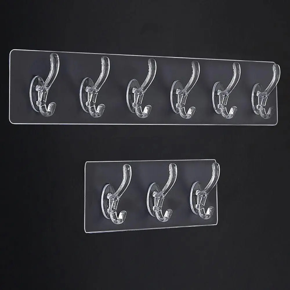 1/3/5/6 Row Wall Hanger Hook Transparent Self Adhesive Clothes Hook Punch Free Hanging Rack Home Multi-Purpose Hooks