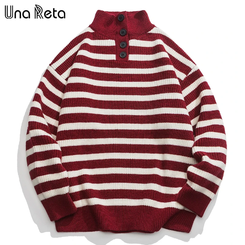 

Una Reta Harajuku Button Men's Sweater Autumn Winter Streetwear Hip Hop Stripe Unisex Knitwears Pullover Tops Warm Sweaters