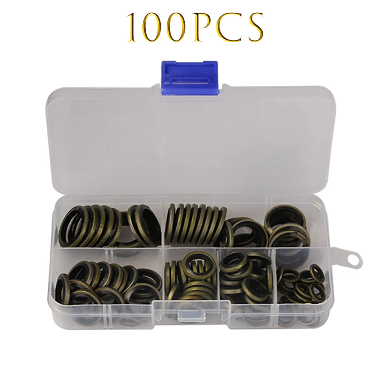 

100pcs M6 M8 M10 M12 M14 M16 High Press Hydralic Rubber Oil Pip Bonded Washer Metal Drain Plug Gasket Fit Combined Sealing Ring