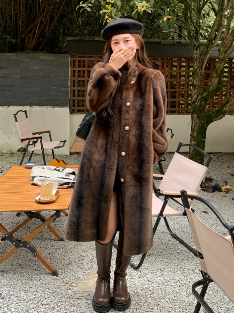 MINKミンク ダークブラウン パフスリーブ ファーコート ショート