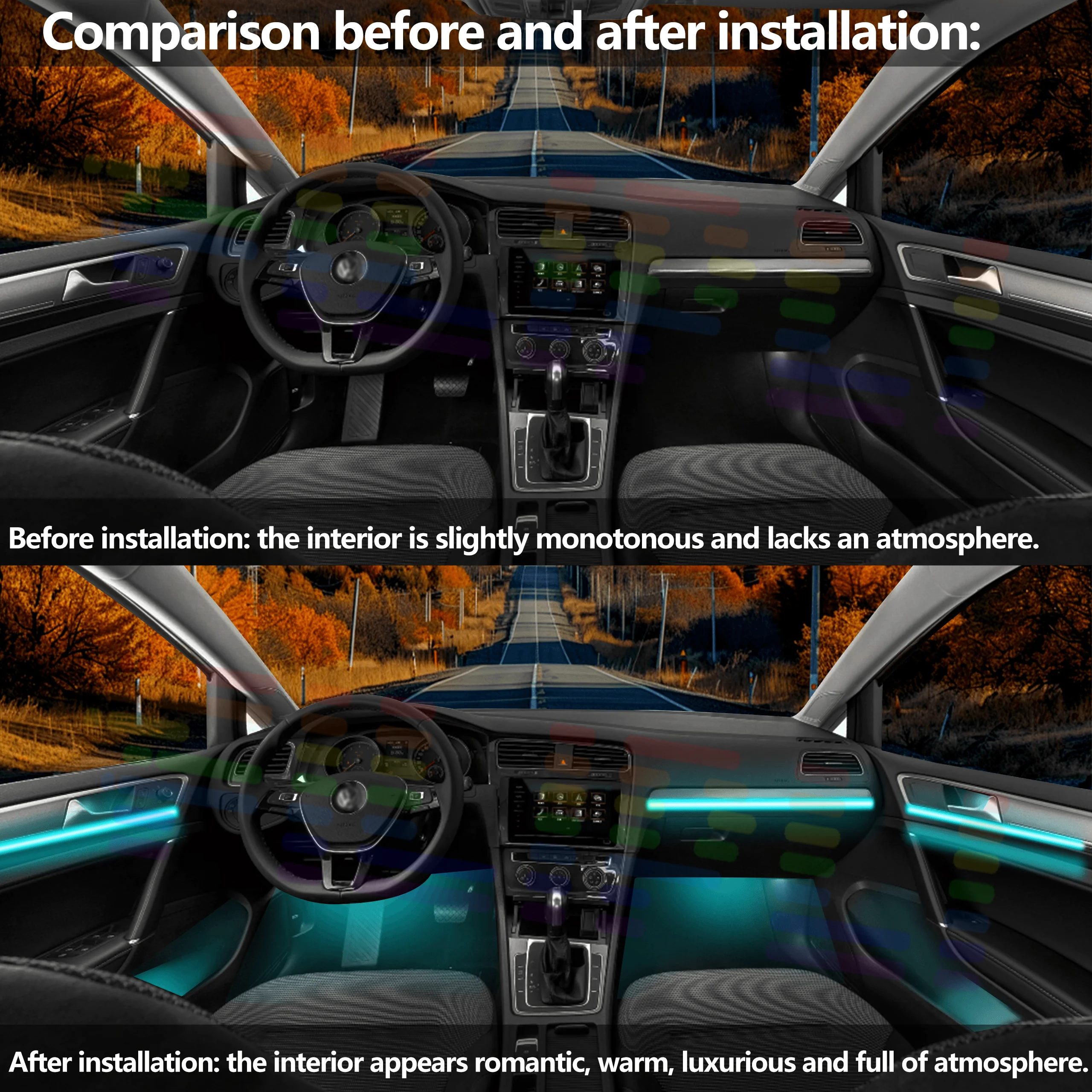 FILIPLI For VW Golf 6 Interior LED Strip with All 64Color Options Creation of Distinct Lighting Ambiences to Elevate Driving