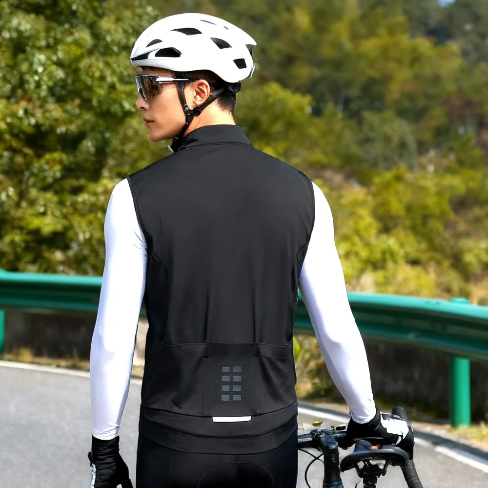 WOSAWE 겨울 남성용 사이클링 조끼 3+1 포켓 보온 플리스 질레 방풍 속건 슬리브리스 재킷 MTB 로드 바이크 의류