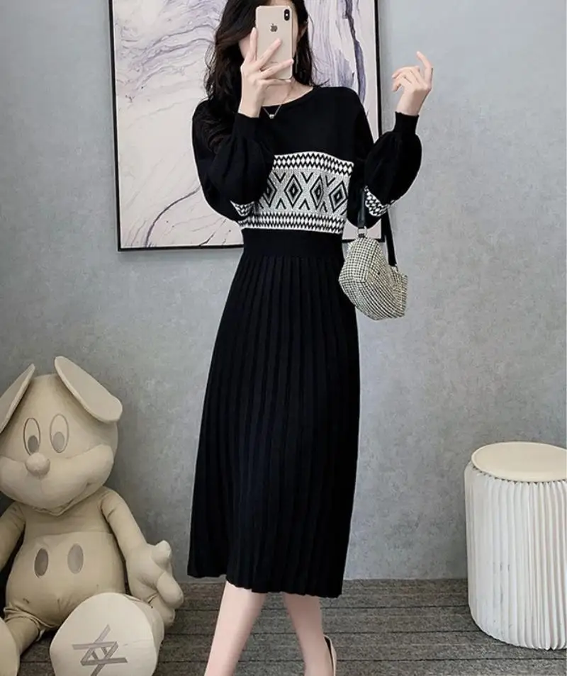 

Fashion Soft Glutinous Rhomboid Knitted Dress 2022 Autumn and Winter Fashion Women's Dress Design Sense Small Crowd Waist Skirt