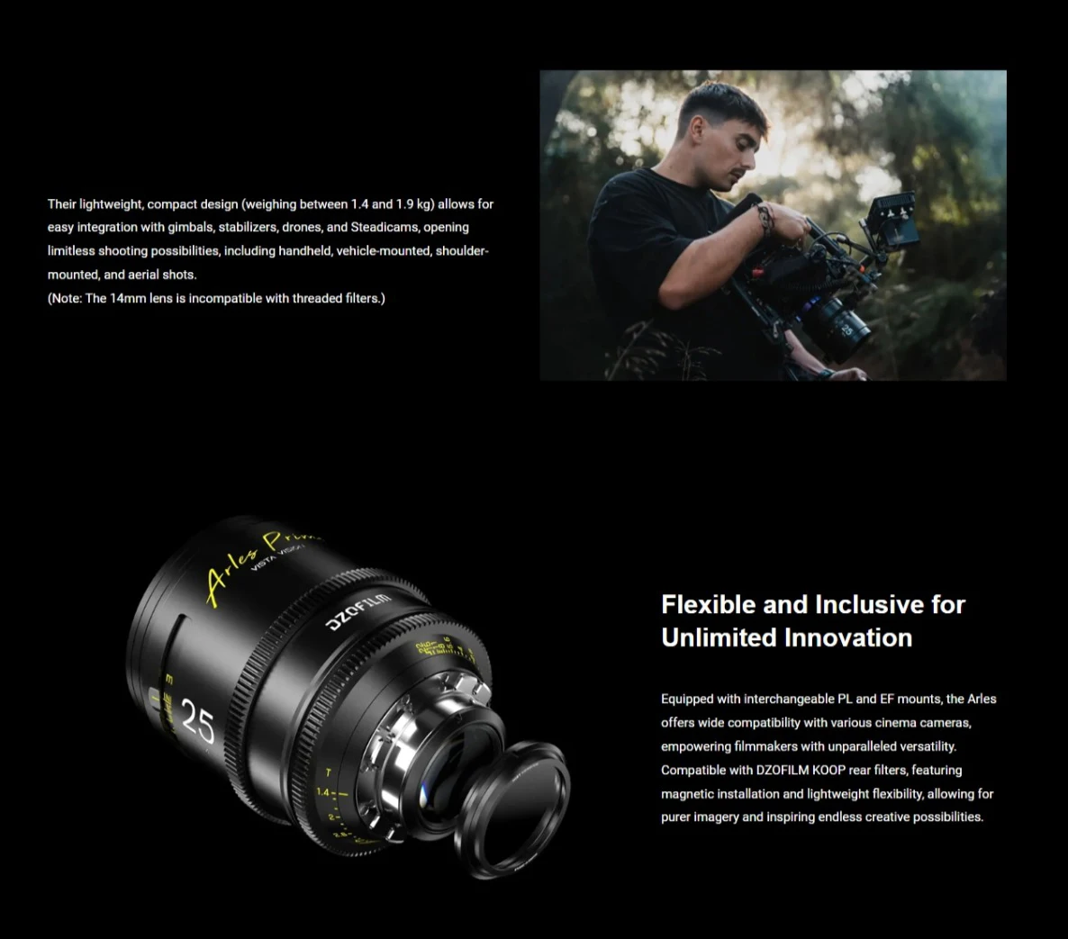 DZOFilm Arles 14mm T1.9 21mm 25mm 35mm 40mm 50mm 75mm 100mm T1.4 135mm T1.8 180mm T2.4 FF VV 프라임 시네 렌즈 (ARRI'PL 마운트용