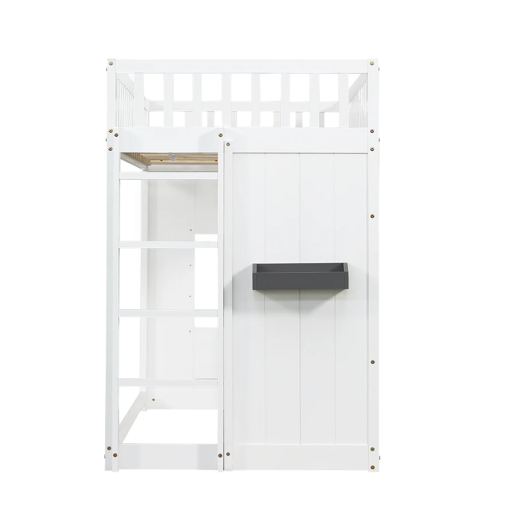 Modernes Kinder-Etagenbett 90x200cm mit Kiefernholzrahmen, Treppe, Fenster, Fallschirmsicherheitsgitter, Kinderzimmermöbel – Detail 15