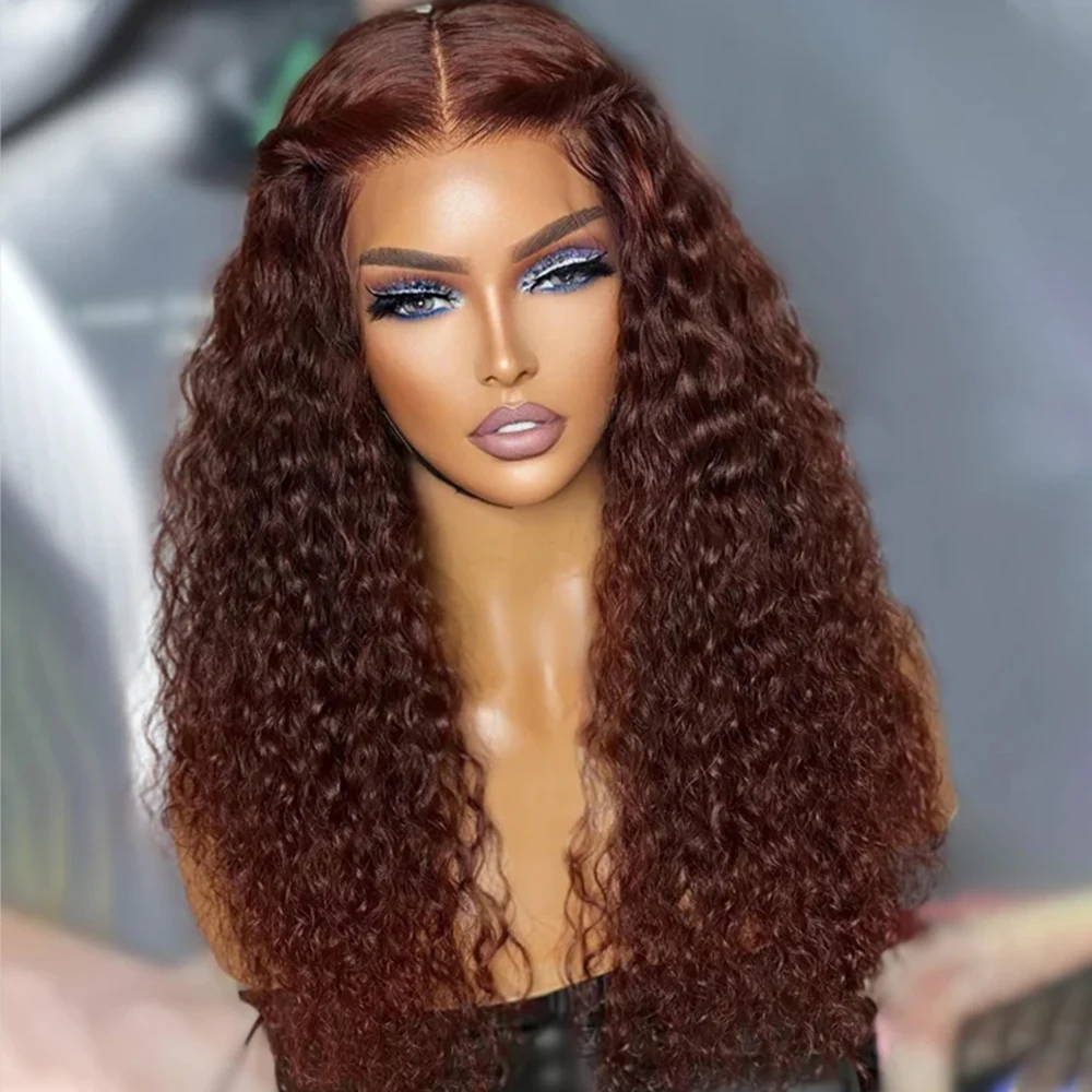 13x6 Chocolate Brown Kinky Curly Lace Front Wig HD Transparent Lace Frontal Wig Human Hair Pre plucked Colored Human Hair Wigs