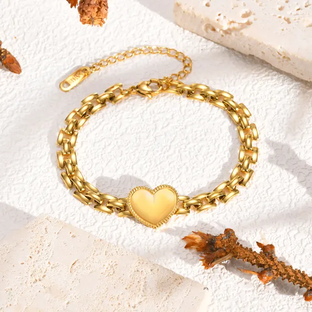 Rose Pink Heart Charm Bracelet For Women - 18K Gold Plated, Adjustable, Cubic Zirconia, Gift For Her