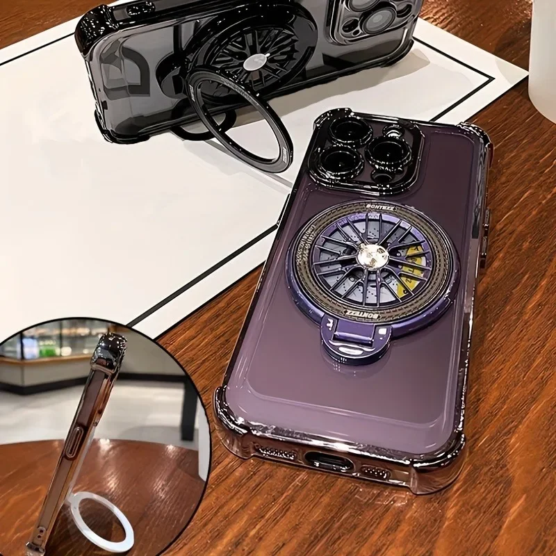 Luxury Magnetic 360° Rotating Bracket Phone Case with Air Plating Clear Bumper Cover