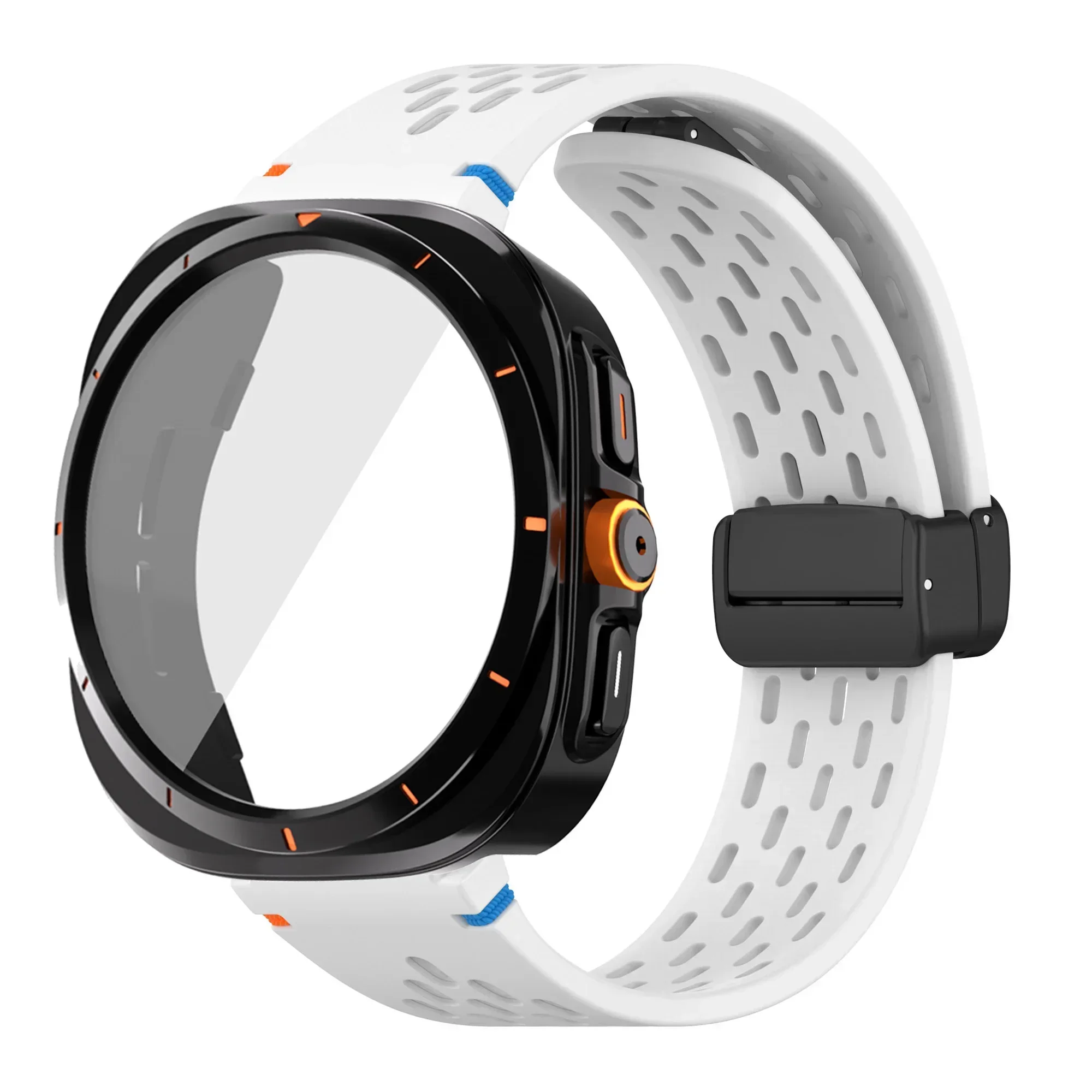 Silicone Magnetic Buckle Band with Tempered Glass Screen Protector and Case Strap
