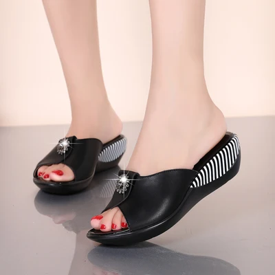 2022 Summer Thick Bottom Flip Flops High Heels Wedges Women's Sandals  Sandals Women's Slippers Luxury Casual Shoes Black Red 42 - Women's Slippers  - AliExpress