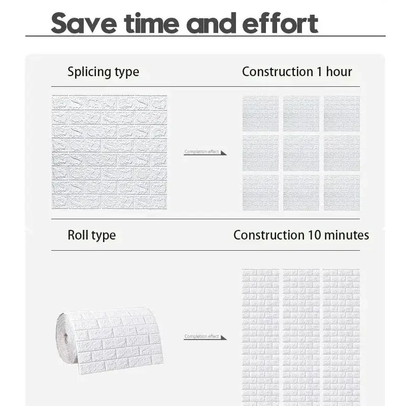 Wall Stickers 70cm*1m 3D Self-Adhesive Wallpaper Continuous Waterproof Brick Wall Stickers Living Room Bedroom Children's Room Home Decoration