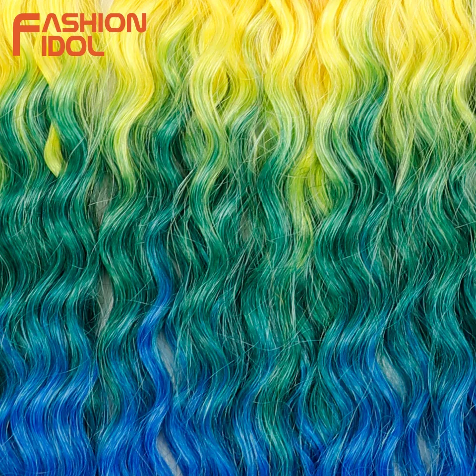 FASHION IDOL 24 Inch 300g Crochet Hair Synthetic Water Wave Braiding Hair Extensions Ombre Rainbow Fake Hair Deep Wave Curl Hair 4