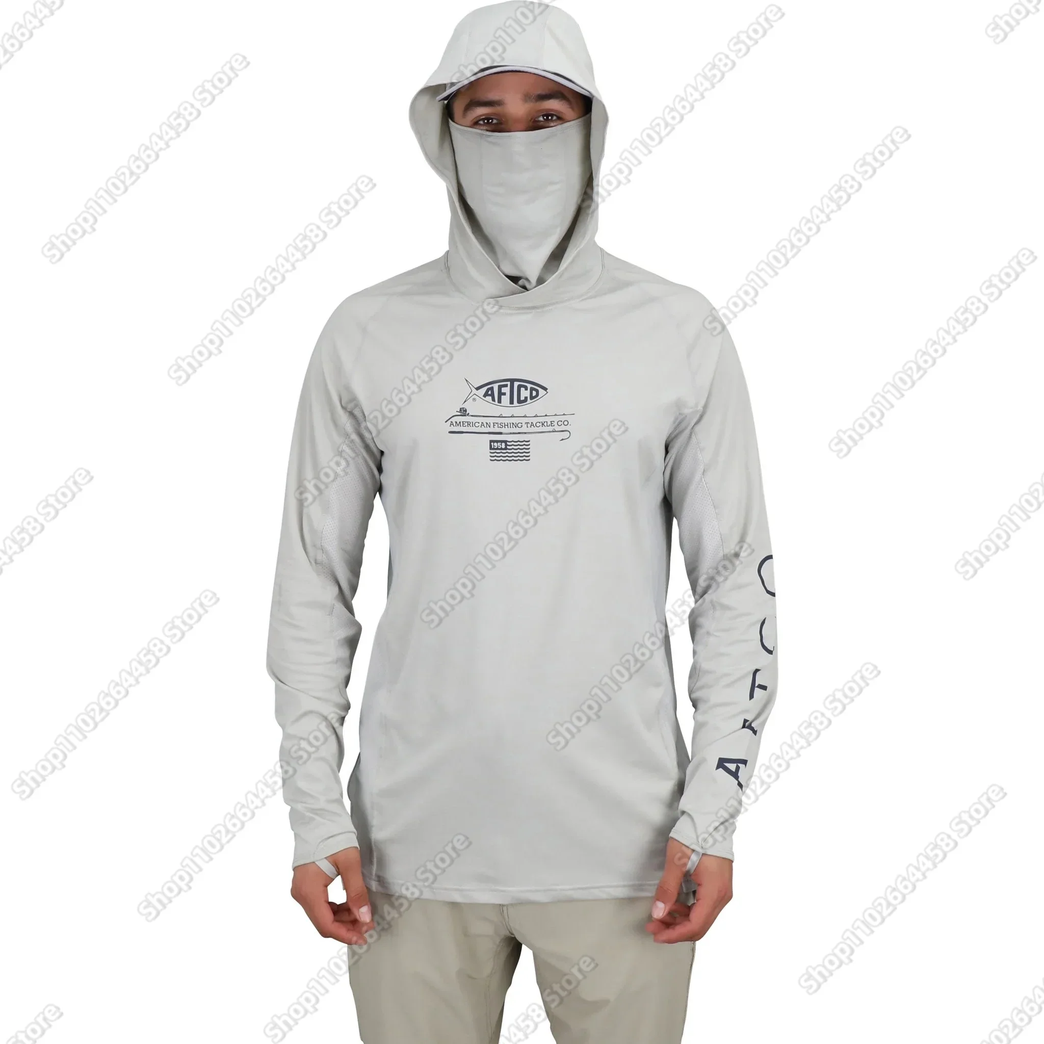 AFTCO Fishing Shirts Upf 50 Long Sleeve Hooded Face Cover Camisa