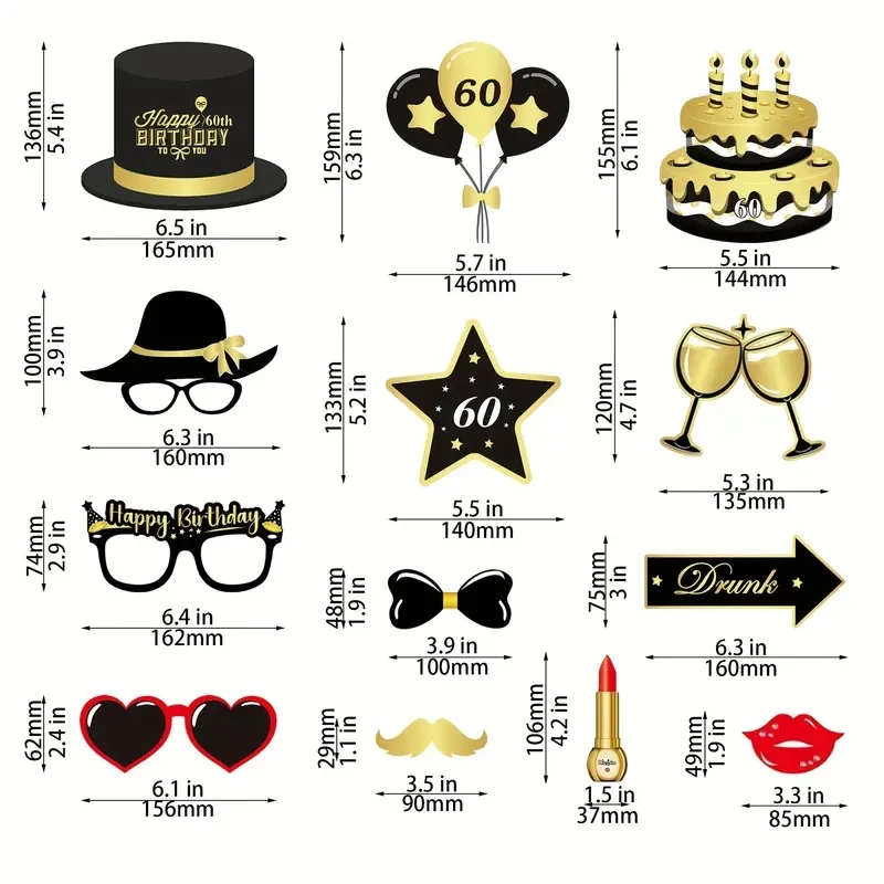 Party Photo Props 34pcs Black Gold Birthday For 18-year-old Boys and Girls Party Decoration
