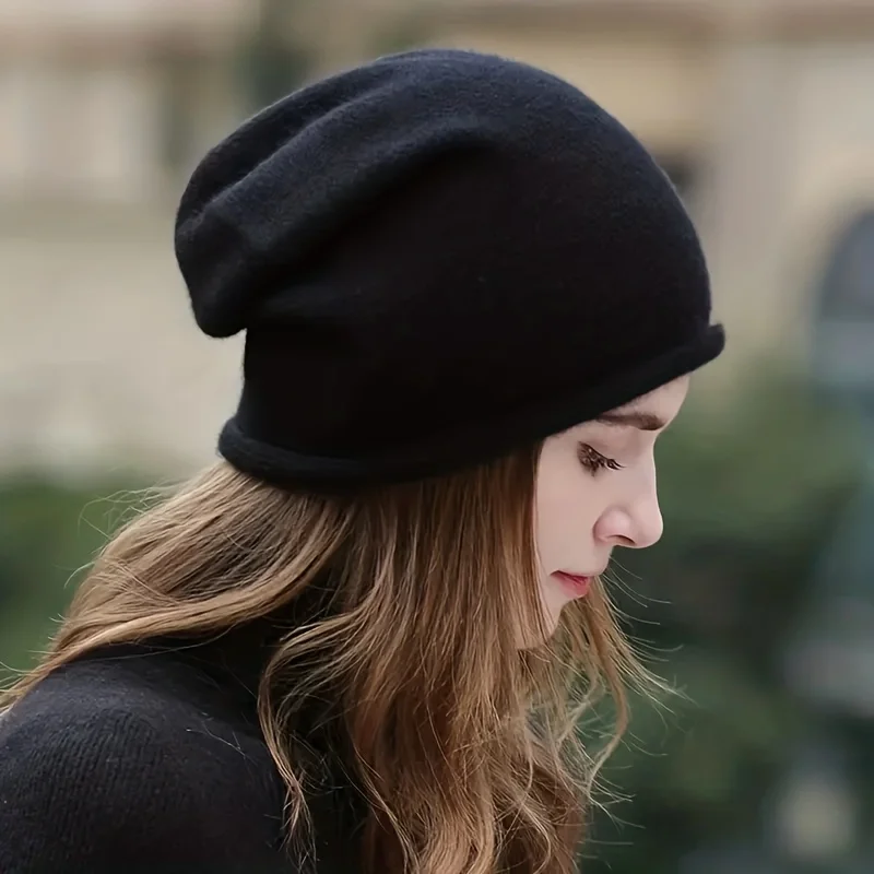 Luxuriöse Beanie-Mütze aus Kaschmirwolle – Unisex-Wintermütze für Damen und Herren, weiche, warme Rollkrempe, Freizeit- und Kostümkleidung, langlebige Faser – Detail 5