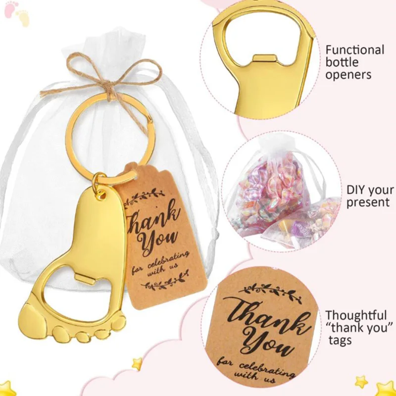 200pcs Personalized Baby Foot Shaped Keychain Bottle Openers Gender Reveal Baby Shower Baptism Favor Souvenir Return Gift Gifts