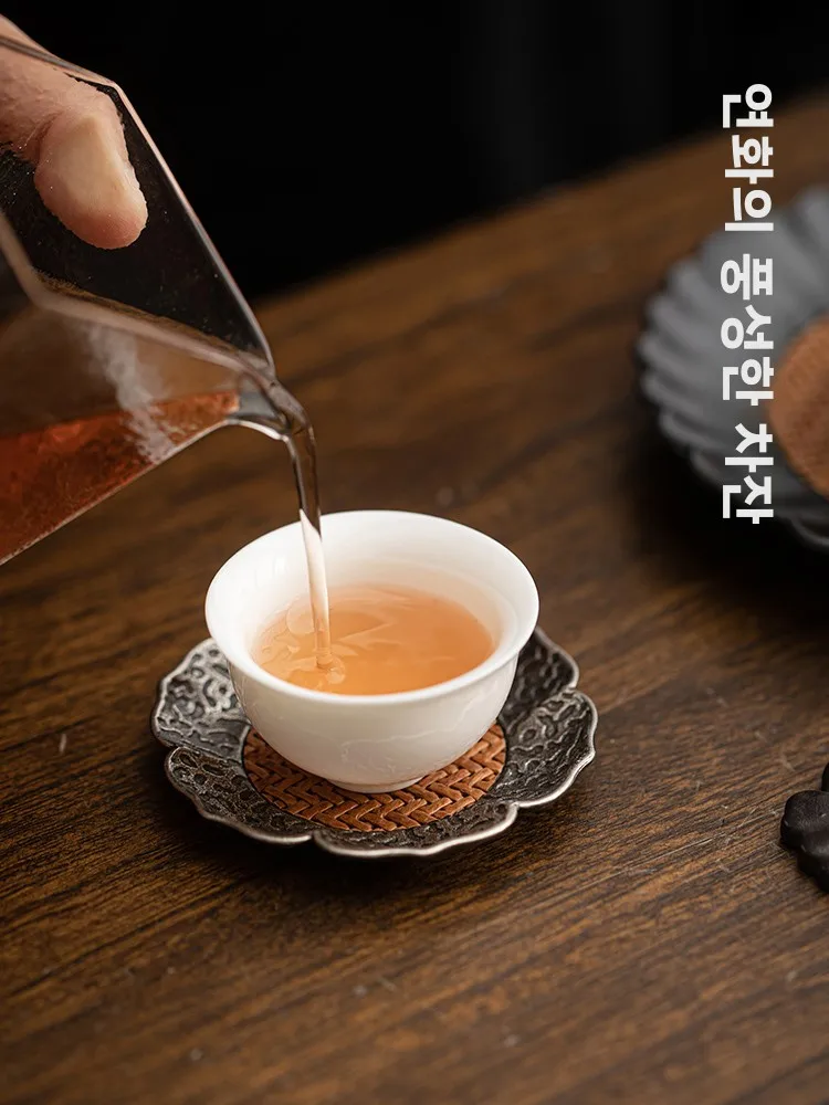 레트로 합금 대나무 짜임 매트 차 코스터 공부차 세트 가정용 단열 방열 차 트레이 차 끓이기 매트