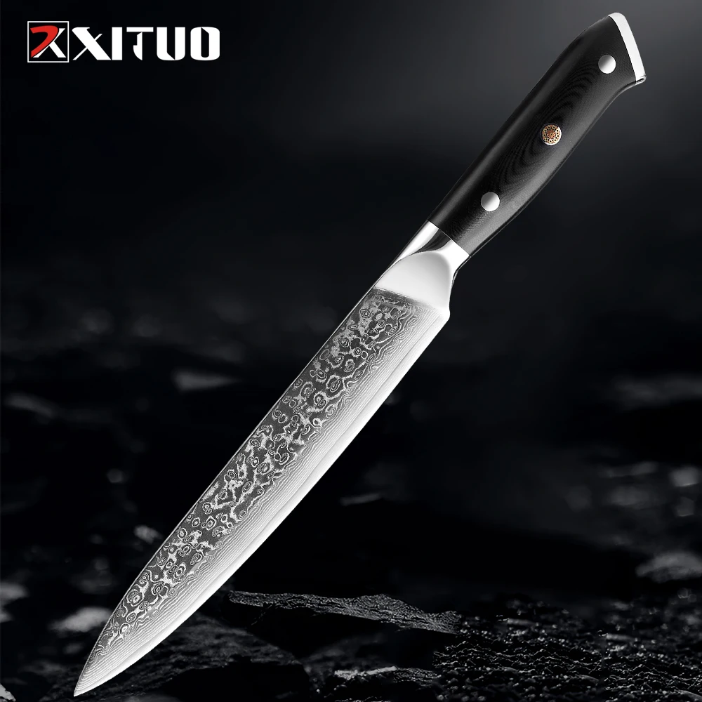 

Slicing Knife 8 Inch Carving Brisket Kitchen Knife VG10 Super Steel 67-Layer Damascus Ergonomic Triple Rivet Handle Razor Sharp