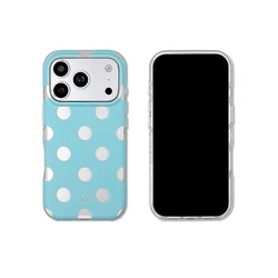 Classic Stylish Glossy Silver Polka Dot Mint Green Phone Case - Protective Back Cover Shell for iPhone 15 (01)