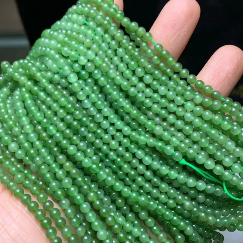 

Hetian 5mm Spinach Green without Black Dots Jasper Small Rice 4mm Buddha Beads