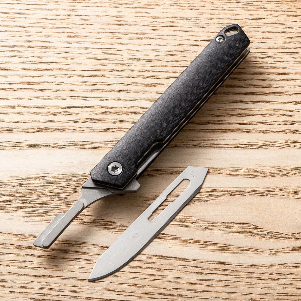 Small Folding Scalpel Knife EDC Carbon Fibre Handle Utility Knives With Clip Compact Keychain Boxcutter With Replaceable Blades 4