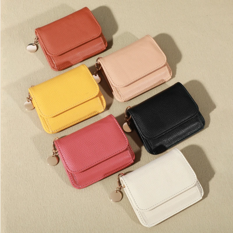 

Solid Wallet Color Coin Card Key Lipstick Multicolor Pu Leather Purse Casual Cowhide Mini Purse For Ladies