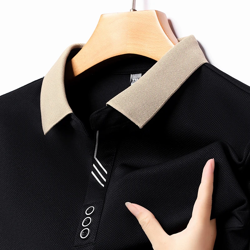 New Men’s Long-sleeved Polo Shirt Sweatwear Business Casual Top Fashion Classic Solid Color Male Brand Basic V-neck Top Best Sellers In Men's Clothing