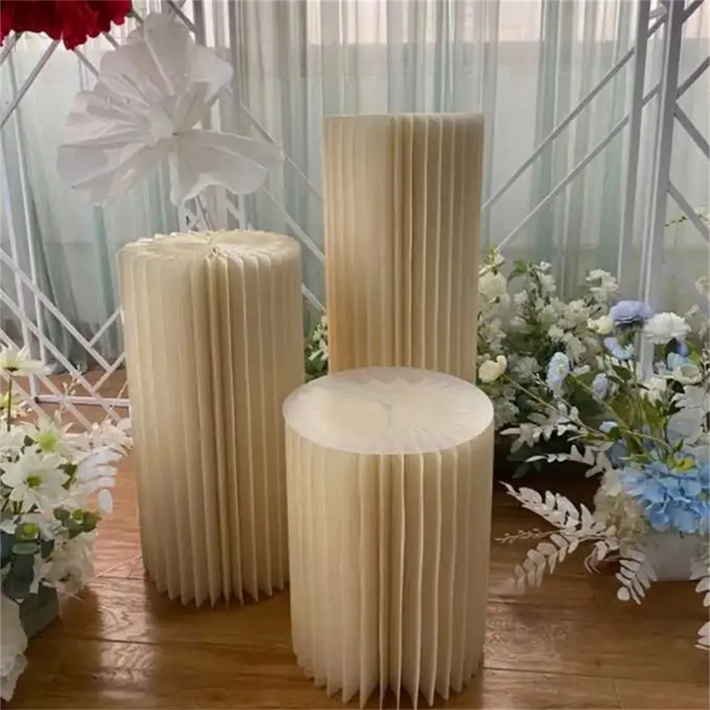 Weiße zylindrische Basishalterung für Partys, faltbarer Säulentisch aus Pappe, Säulendisplay-Dekoration für Geburtstag, Hochzeit, Party – Detail 13