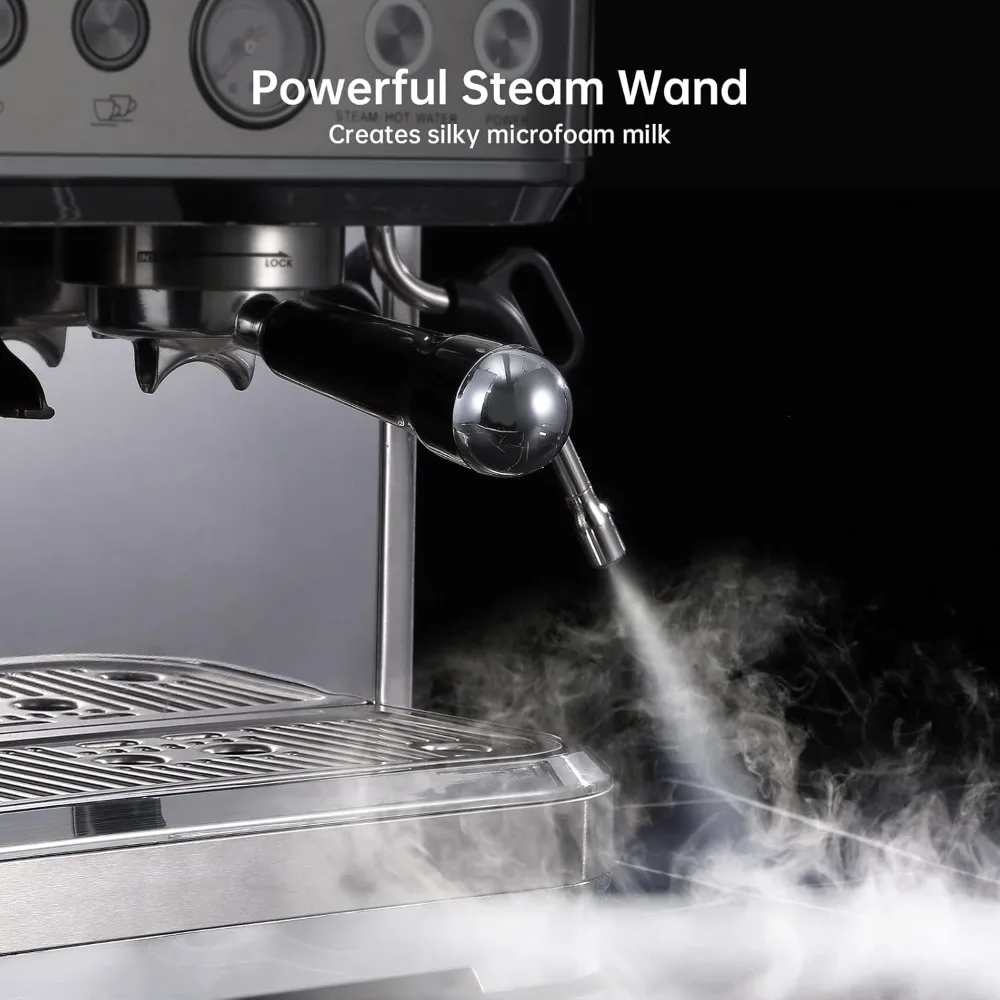 Espresso Machine 20 Bar, Semi Automatic Espresso Maker with Grinder, Stainless Steel, Latte 4