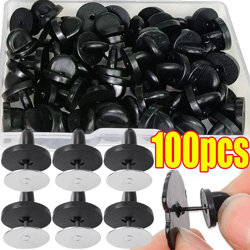 

50/100Pcs New Black PVC Rubber Brooch Pin Backs Comfort Fit Tie Tack Lapel Pin Brooch Backing Holder Clasps Jewelry Findings